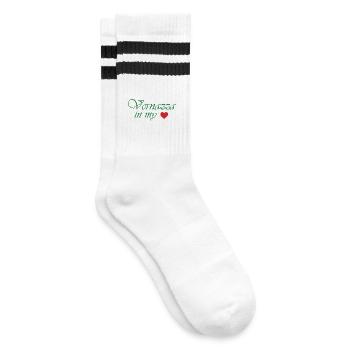 Vernazza in meinem Herzen - Gestreifte Tennissocken - Weiß/Schwarz - Rechts