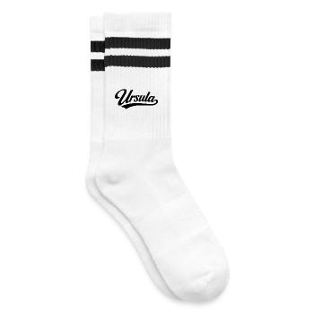 Ursula Name erster letzter Familie - Gestreifte Tennissocken - Weiß/Schwarz - Rechts
