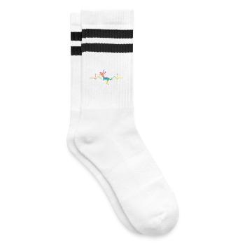 Boulderer Herzschlag Boulder Bouldern - Gestreifte Tennissocken - Weiß/Schwarz - Rechts