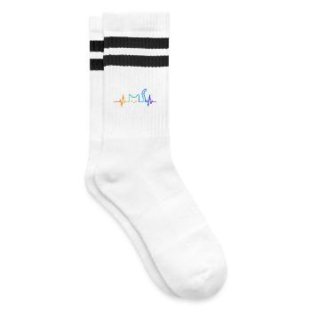 Cat Heartbeat Cat Lover Gift Idea - Striped tennis socks - white/black - Right