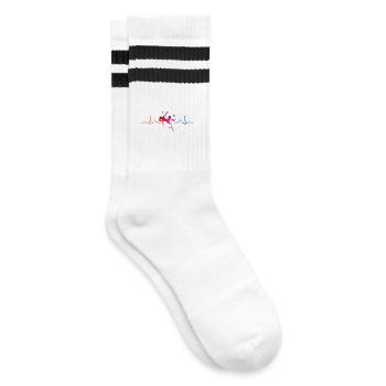 Boulderer Herzschlag Boulder Bouldern - Gestreifte Tennissocken - Weiß/Schwarz - Rechts