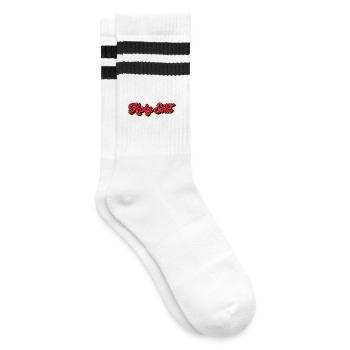 Heilige Scheiße, 3D Red Script - Gestreifte Tennissocken - Weiß/Schwarz - Rechts