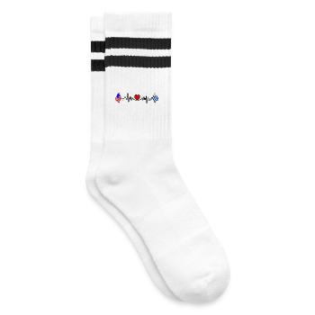 Cardio heart with USA flag and Uruguay flag - Striped tennis socks - white/black - Right