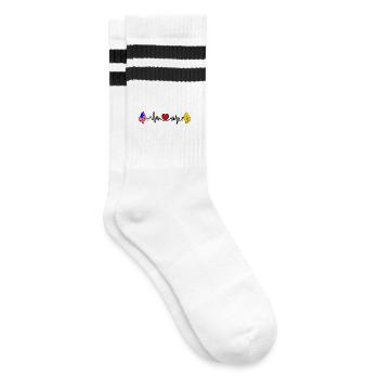 Cardio-Herz mit USA-Flagge und New Mexico-Flagge - Gestreifte Tennissocken - Weiß/Schwarz - Rechts