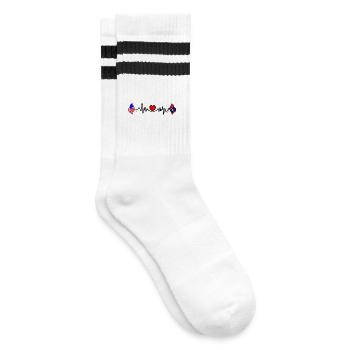 Cardio-Herz mit USA-Flagge und Mississippi-Flagge - Gestreifte Tennissocken - Weiß/Schwarz - Rechts