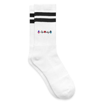 Cardio-Herz mit USA-Flagge und Minnesota-Flagge - Gestreifte Tennissocken - Weiß/Schwarz - Rechts