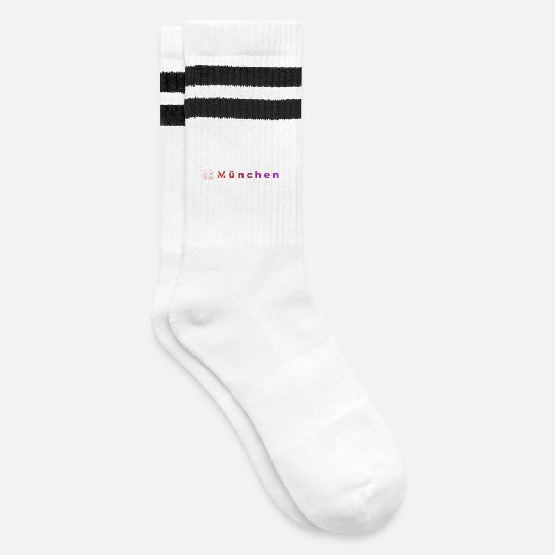 Munich Night Lights - Striped tennis socks - white/black