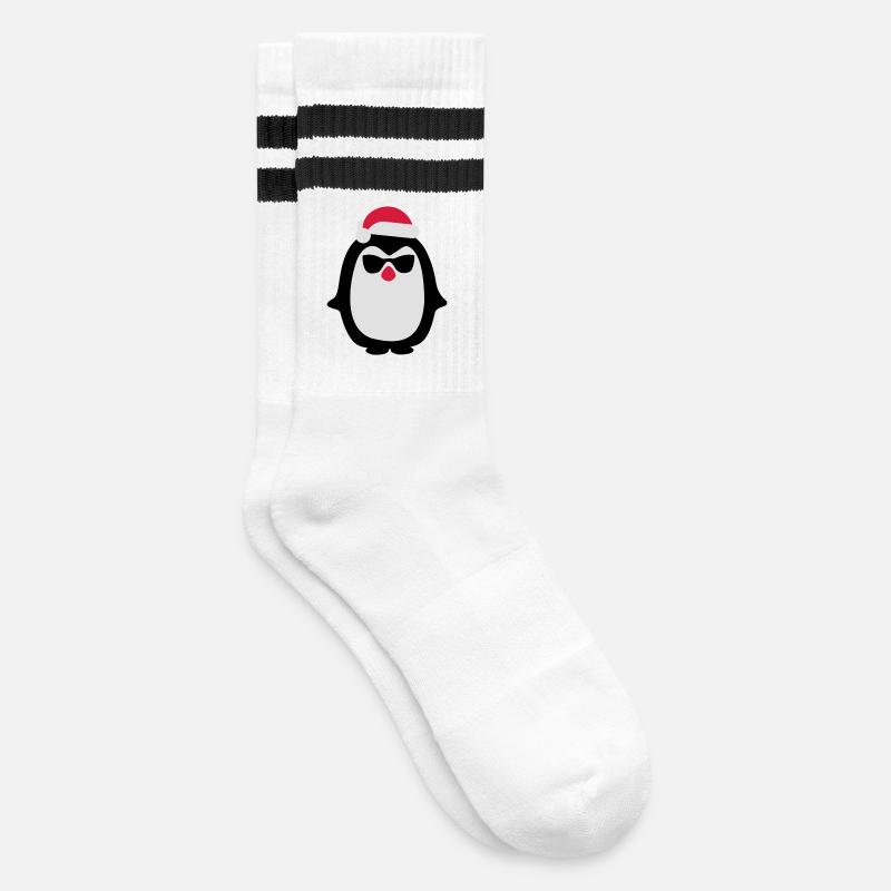 Santa penguin - Striped tennis socks - white/black