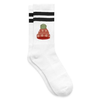Bonnet rouge vert en maille avec grand pompon - Chaussettes de tennis - blanc/noir - Droite