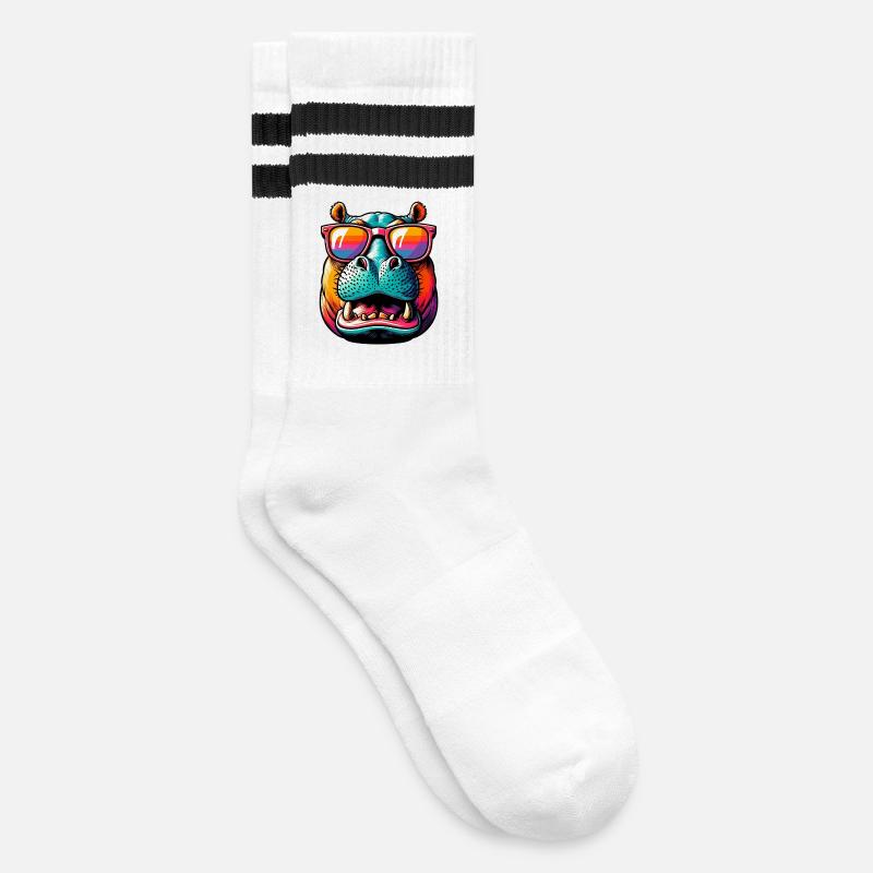 Nilpferd - Gestreifte Tennissocken - Weiß/Schwarz