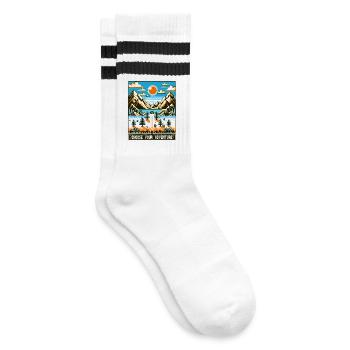 Retro Gaming Abenteuer - Gestreifte Tennissocken - Weiß/Schwarz - Rechts