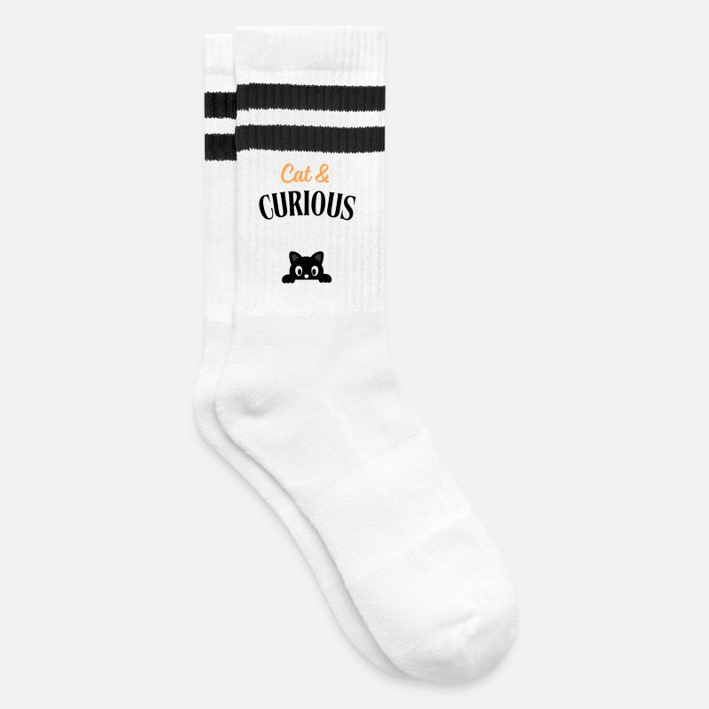 Cat and curious - Striped tennis socks - white/black