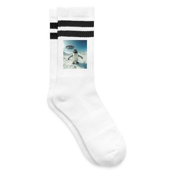 Penguin selfie with UFO - Striped tennis socks - white/black - Right