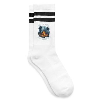Life is better by the campfire - Gestreifte Tennissocken - Weiß/Schwarz - Rechts
