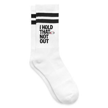 Denglisch Lustig I Hold That Not Out - Gestreifte Tennissocken - Weiß/Schwarz - Rechts