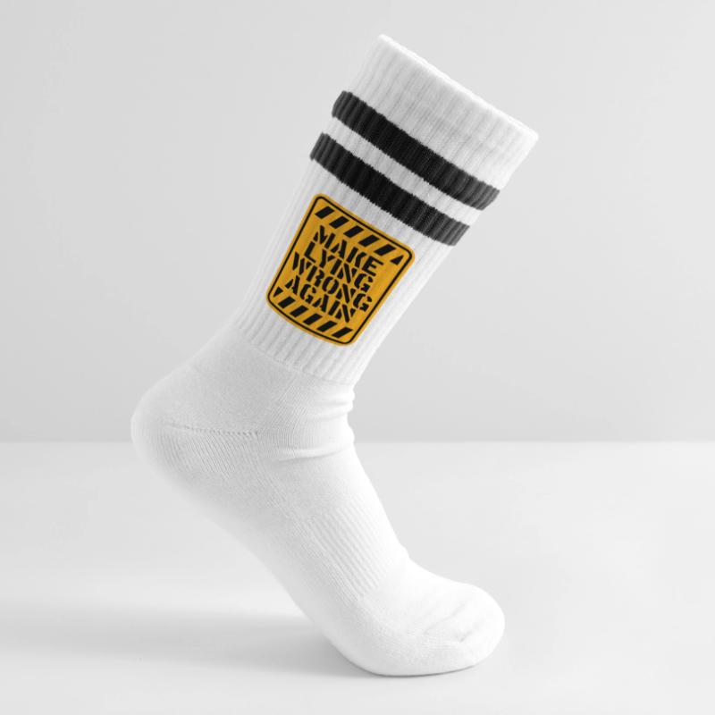 Make Lying Wrong Again Political Statement Logo Striped tennis socks