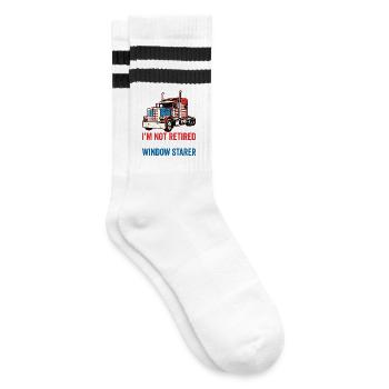 Retired Trucker US Semi Truck Driver - Striped tennis socks - white/black - Right
