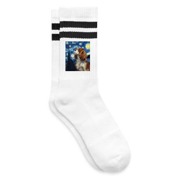 Cavalier King Charles Spaniel - Gestreifte Tennissocken - Weiß/Schwarz - Rechts