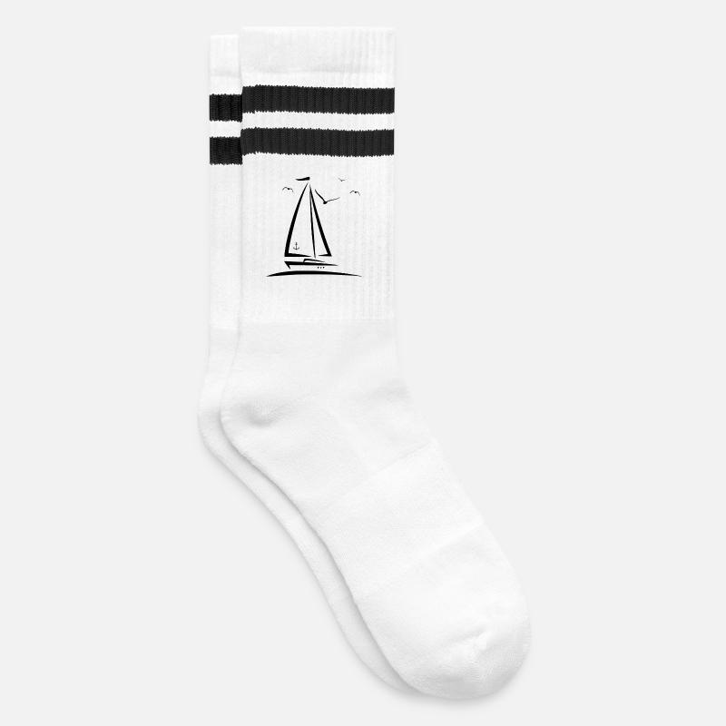 Segelboot - Gestreifte Tennissocken - Weiß/Schwarz