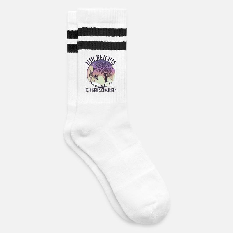 Mädchen auf Schaukel Mir Reichts Ich Geh Schaukeln - Gestreifte Tennissocken - Weiß/Schwarz