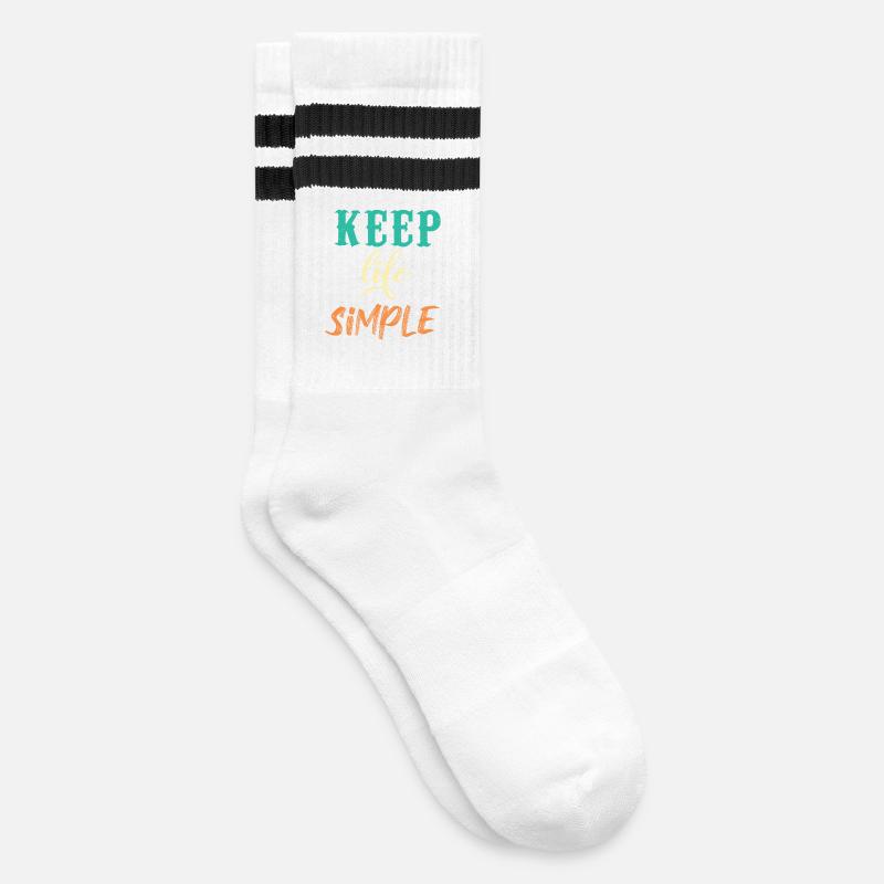 Halten Sie das Leben einfach Motivationsdesign - Gestreifte Tennissocken - Weiß/Schwarz