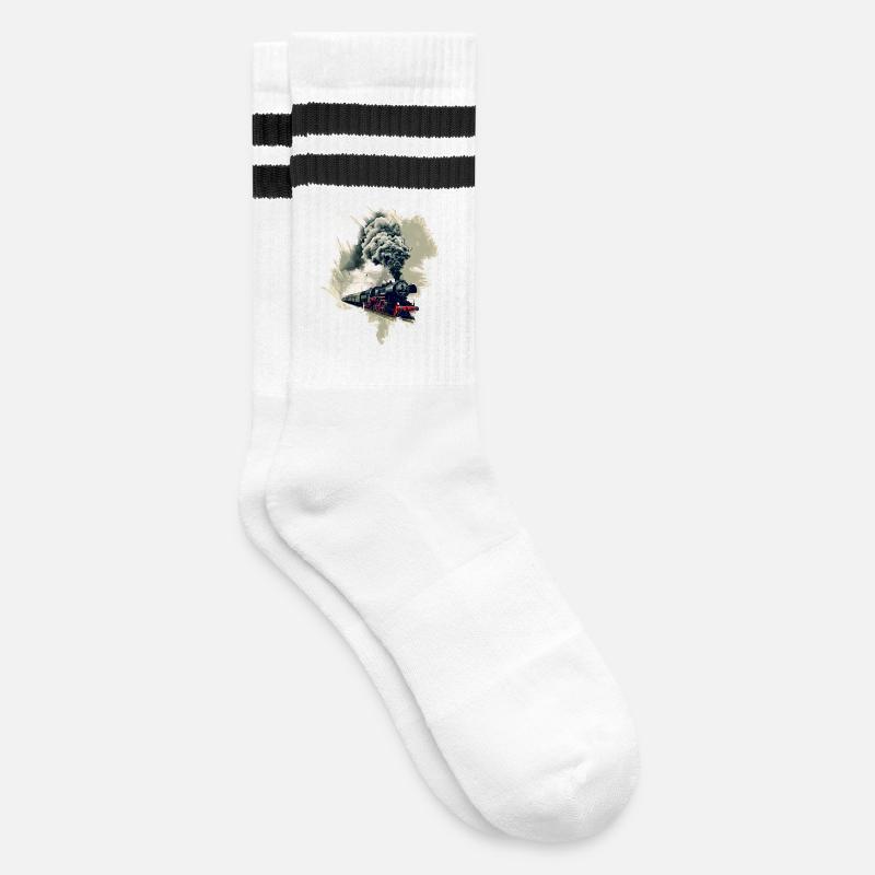 Alte Dampflok - Gestreifte Tennissocken - Weiß/Schwarz