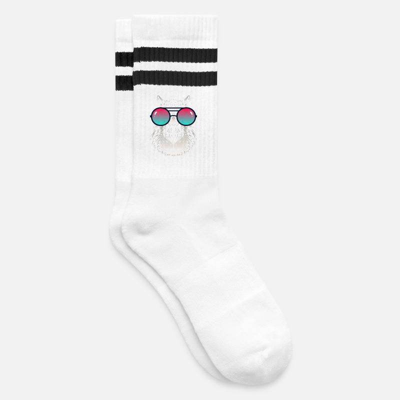 Cool Capybara with Sunglasses - Striped tennis socks - white/black