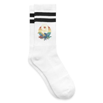 Dinosaur 9 Years Gift 9th Birthday Retro - Striped tennis socks - white/black - Right