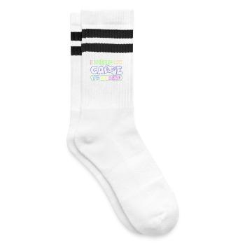 Ich habe mein Spiel pausiert, um hier zu sein Lustiges Videospiel - Gestreifte Tennissocken - Weiß/Schwarz - Rechts