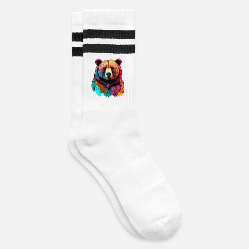 Bär - Gestreifte Tennissocken - Weiß/Schwarz