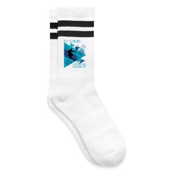 I'd Rather Ski - Ski Wintersportler Skifahrer - Gestreifte Tennissocken - Weiß/Schwarz - Rechts