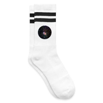Rainbow Flower of Life Design - Striped tennis socks - white/black - Right