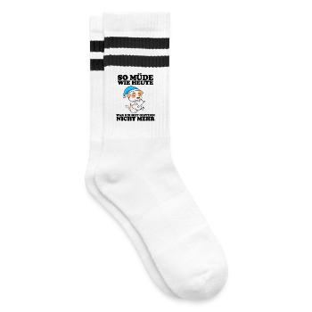 Müde Spruch Verschlafen Schlafen Ausschlafen Faul - Gestreifte Tennissocken - Weiß/Schwarz - Rechts