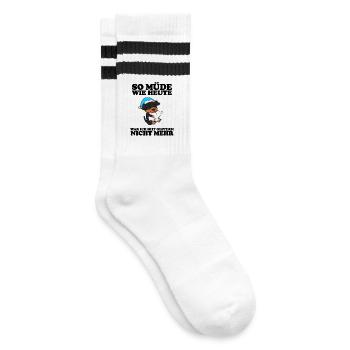 Müde Spruch Verschlafen Schlafen Ausschlafen Faul - Gestreifte Tennissocken - Weiß/Schwarz - Rechts