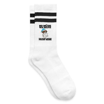 Müde Spruch Verschlafen Schlafen Ausschlafen Faul - Gestreifte Tennissocken - Weiß/Schwarz - Rechts