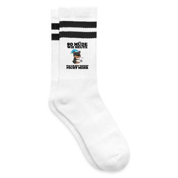 Müde Spruch Verschlafen Schlafen Ausschlafen Faul - Gestreifte Tennissocken - Weiß/Schwarz - Rechts