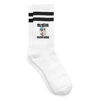 Müde Spruch Verschlafen Schlafen Ausschlafen Faul - Gestreifte Tennissocken - Weiß/Schwarz - Rechts