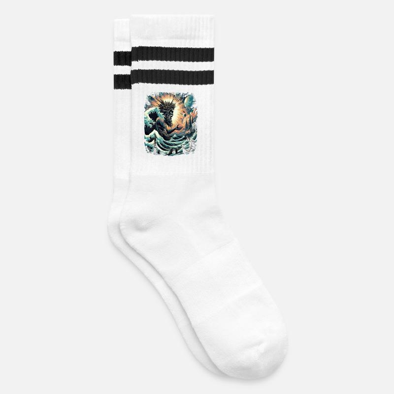 Poseidon's Great Wave off Kanagawa - Striped tennis socks - white/black