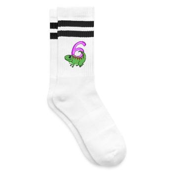 6th Birthday Motif Iguana - Six Years Old - Striped tennis socks - white/black - Right
