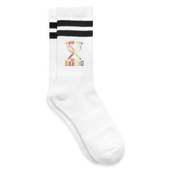 This boy loves to bake - Striped tennis socks - white/black - Right