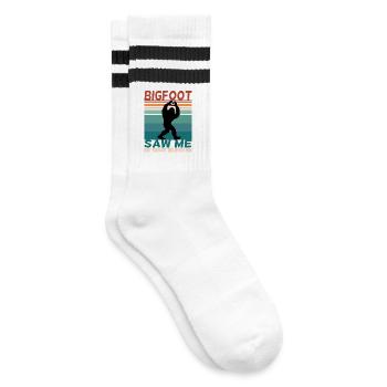 Bigfoot lustiger Spruch Retro Background - Gestreifte Tennissocken - Weiß/Schwarz - Rechts