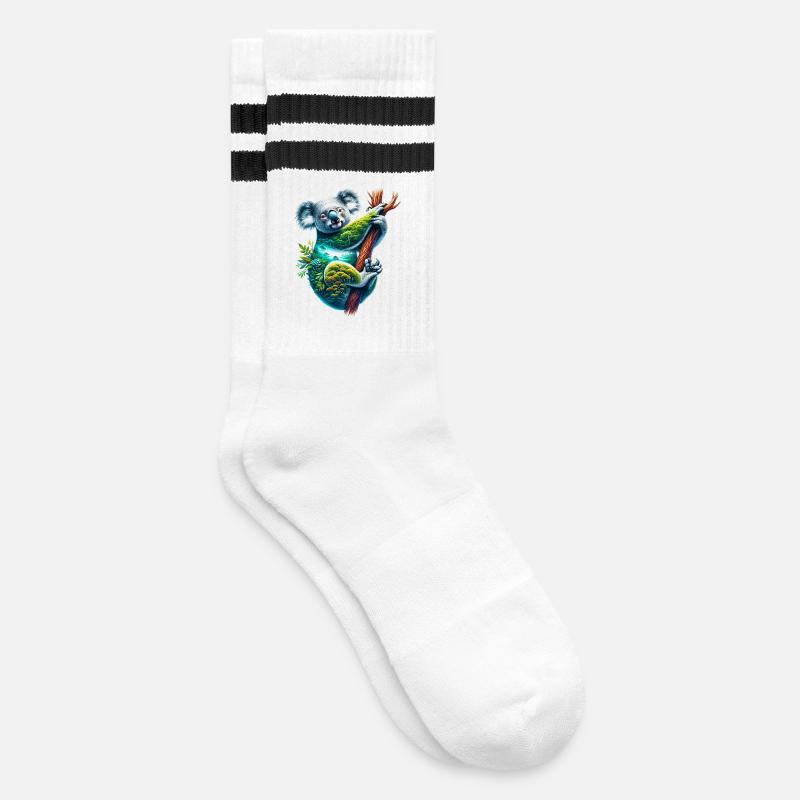 Koala - Gestreifte Tennissocken - Weiß/Schwarz