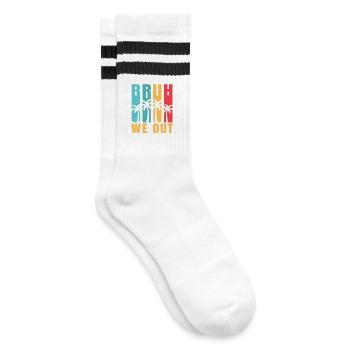 Bruh We Out Teachers Summer Break 2024 Retro - Gestreifte Tennissocken - Weiß/Schwarz - Rechts