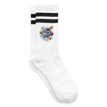 Retro Astronauts Space Planet Design - Striped tennis socks - white/black - Right