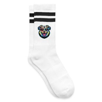 Colorful Sunglasses Dog Funny Cute Pet Lover Art - Striped tennis socks - white/black - Right