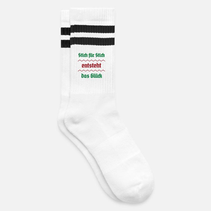 Stitch by stitch, happiness arises - Striped tennis socks - white/black