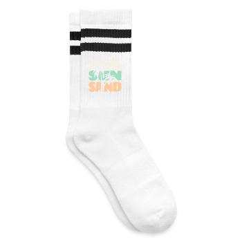 Meer Sonne Sand Strand Palmen Sommer Vibes T-Shirt - Gestreifte Tennissocken - Weiß/Schwarz - Rechts