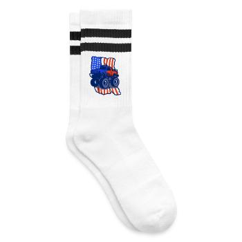 Monster Truck amerikanische Flagge 4. Juli - Gestreifte Tennissocken - Weiß/Schwarz - Rechts