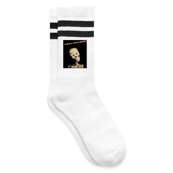 Skelett lustig für Halloween - Gestreifte Tennissocken - Weiß/Schwarz - Rechts