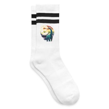 Brachiosaurus 6 Years 6th Birthday Gift - Striped tennis socks - white/black - Right